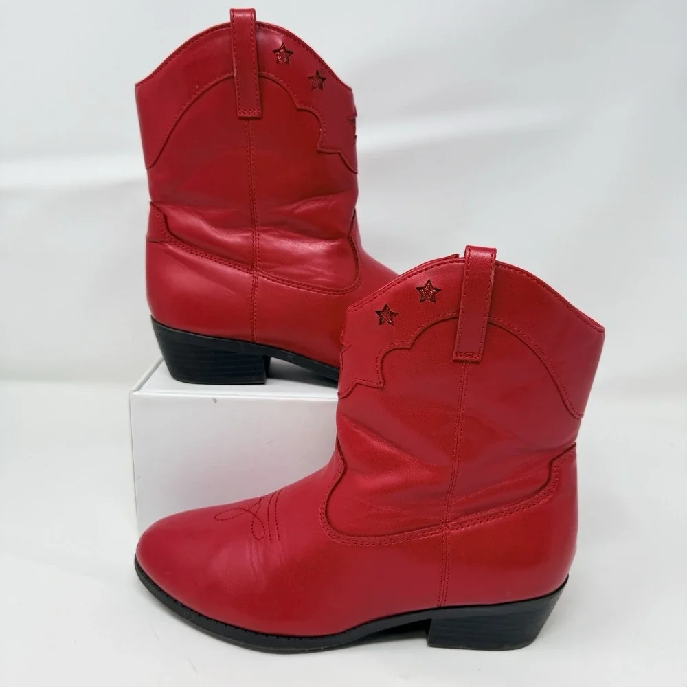 Gymboree Girls Cowboy Boots Size‎ 2 Red Star Glitter Cowgirl Zipper Booties